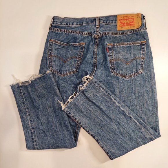 Levi's Men 34x27 501 Button Fly Jeans Straight Leg - Picture 3 of 11